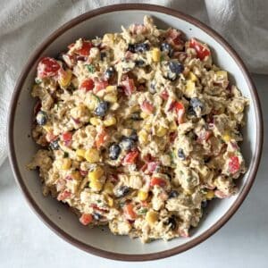 overhead view of southwestern chicken salad.