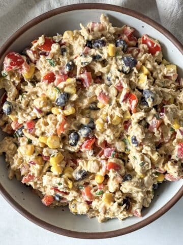 overhead view of southwestern chicken salad.