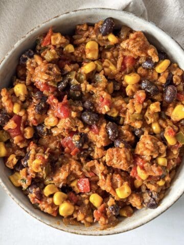 chicken taco skillet in a bowl.