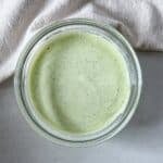 cilantro lime yogurt sauce over head view.