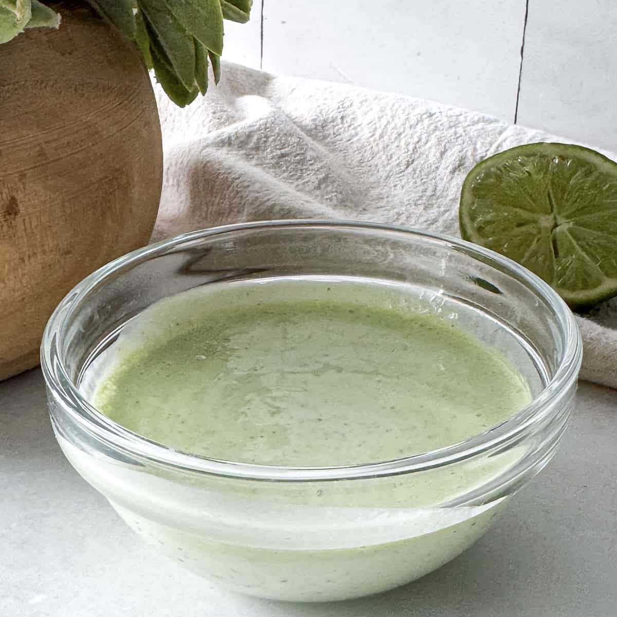cilantro lime yogurt sauce side view.