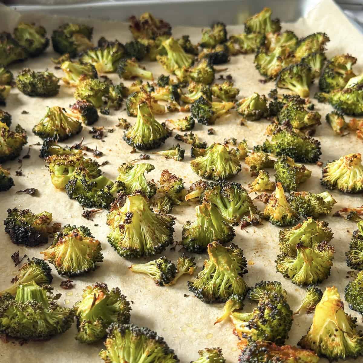 roasted broccoli on a sheet pan.