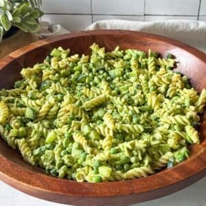 side view of green goddess pasta salad..
