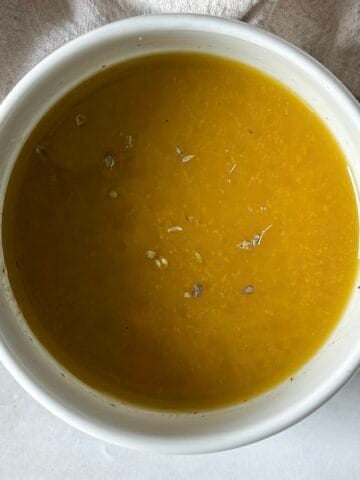 red wine vinaigrette in a bowl, overhead.