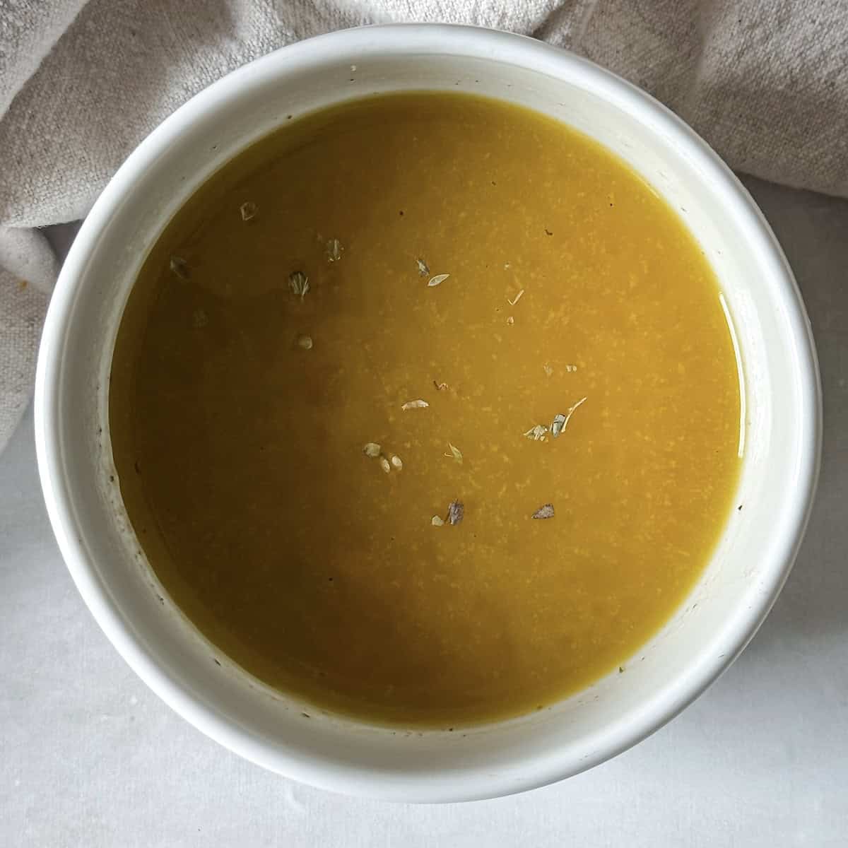 red wine vinaigrette in a bowl, overhead.