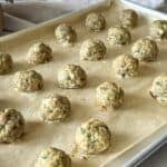 turkey feta meatballs on a sheetpan.