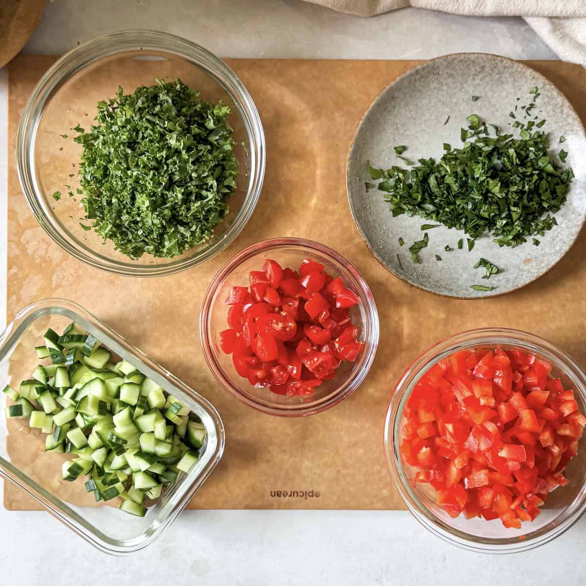 chopped vegetables for copycat costco quinoa salad.