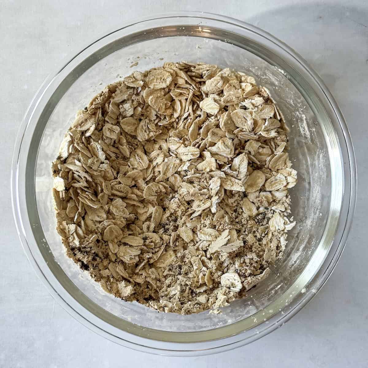 dry ingredients for high protein overnight oats on a table.