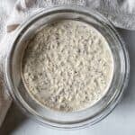 high protein overnight oats overhead view without toppings 2