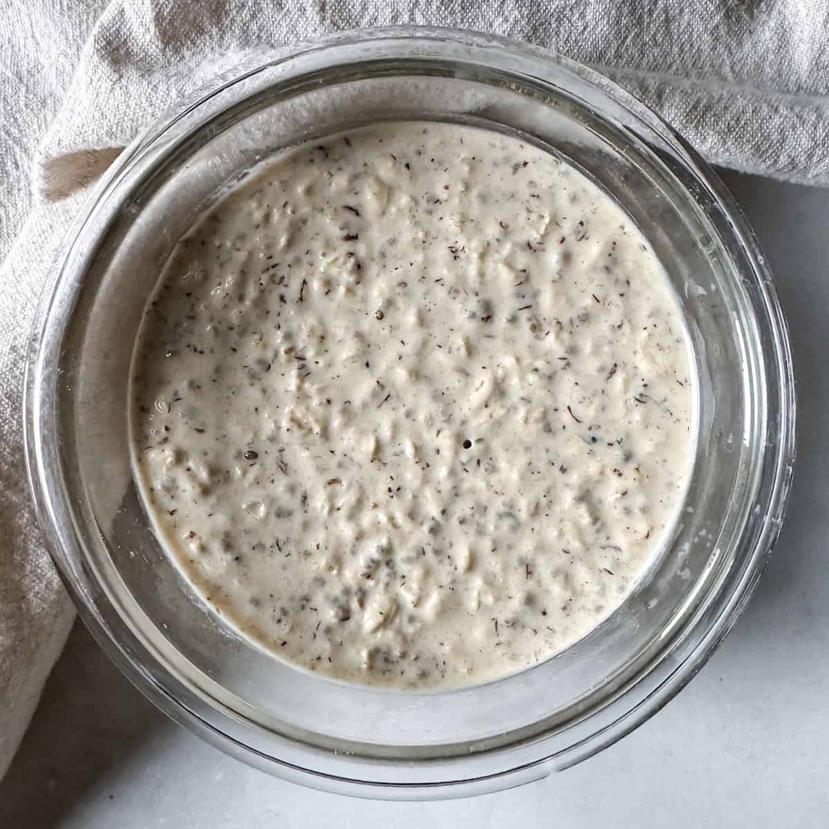 high protein overnight oats overhead view without toppings 2