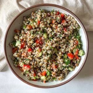 overhead view of copycat costco quinoa salad.