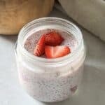 side view strawberry chia pudding.