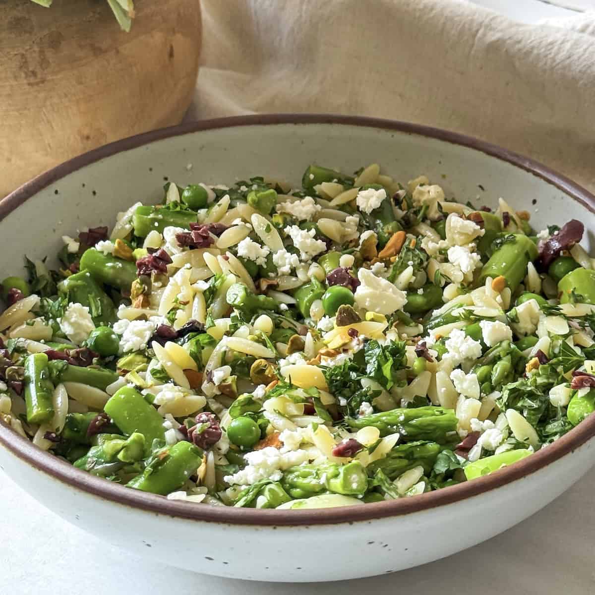 spring orzo pasta salad side view 2.