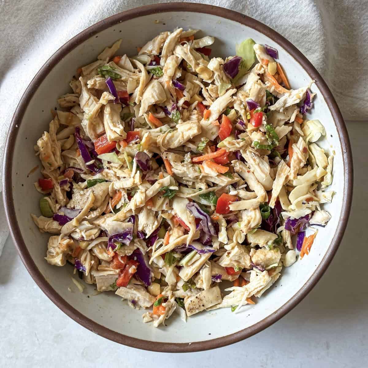 thai chicken salad overhead view.