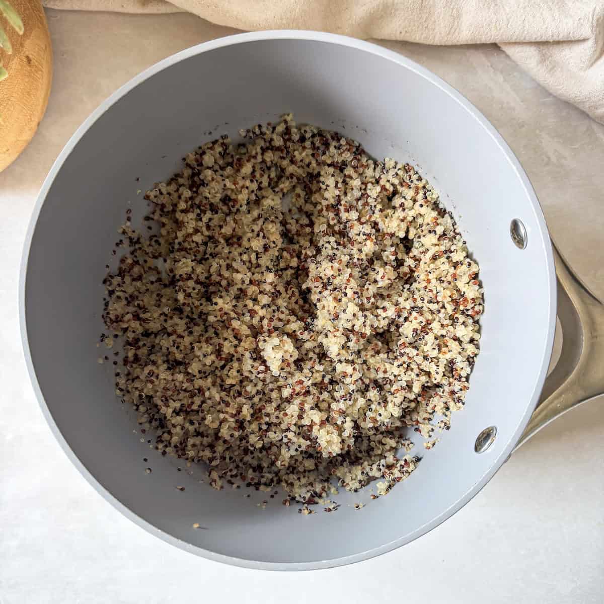 tricolor quinoa in a saucepan.