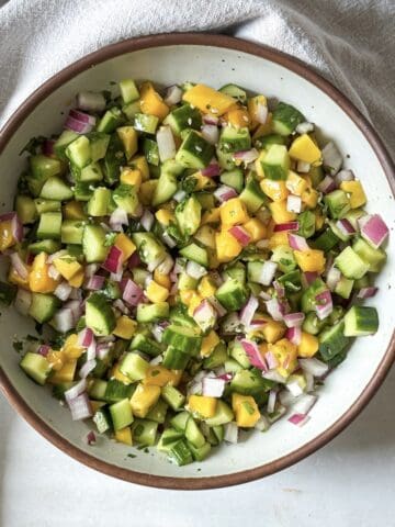 Mango cucumber salad overhead veiw.