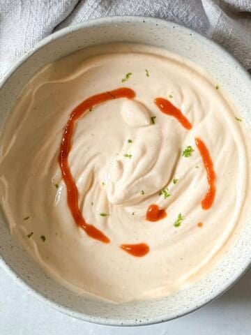 greek yogurt sriracha sauce overhead view..
