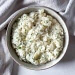 lemon garlic rice overhead view.