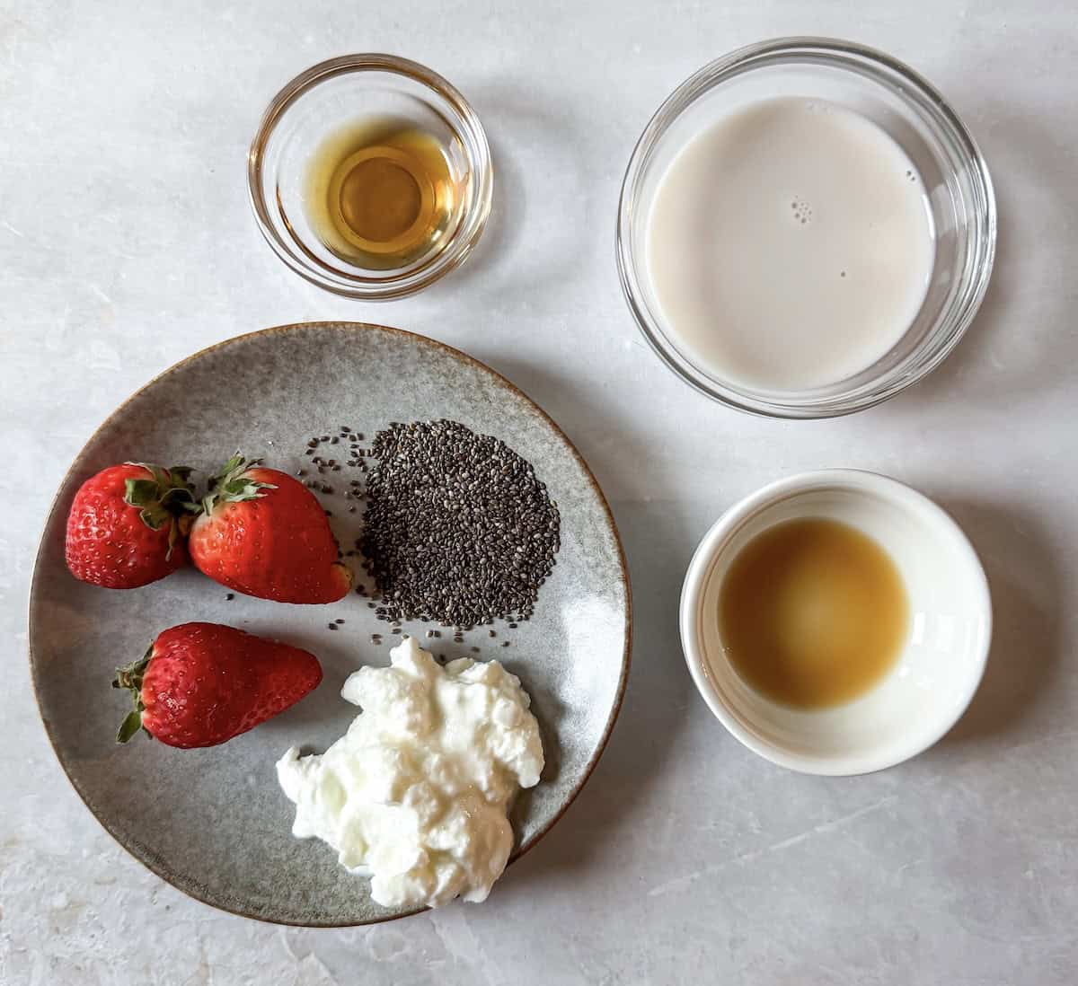 strawberry chia pudding ingredient shot.