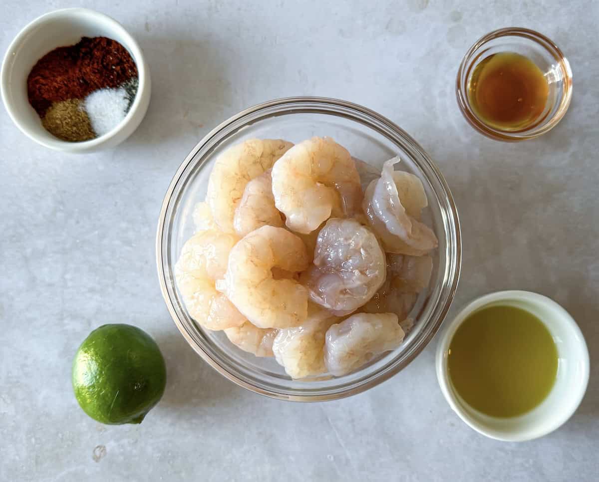 ingredients for chili lime shrimp on a table.