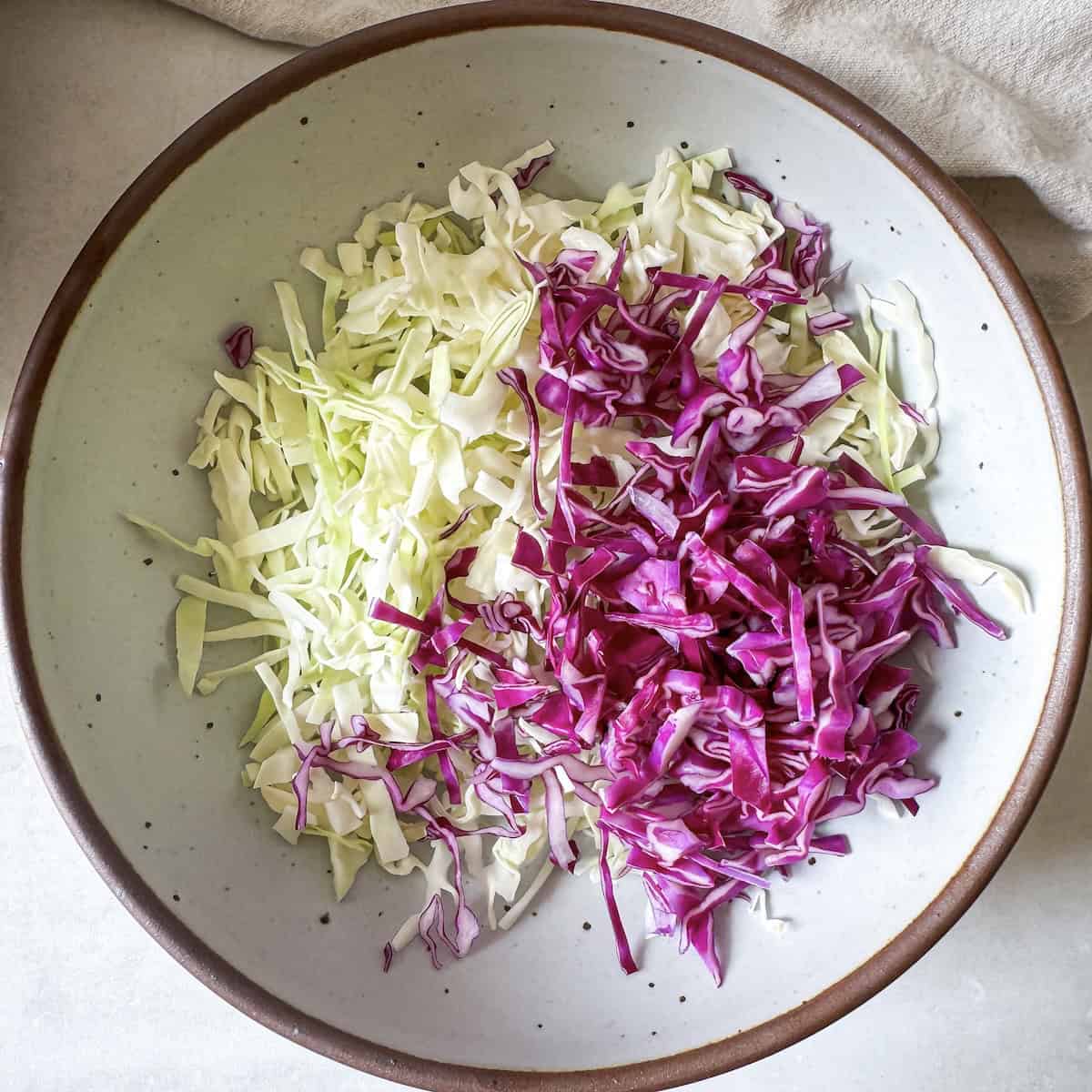 overhead view of shredded cabbage.