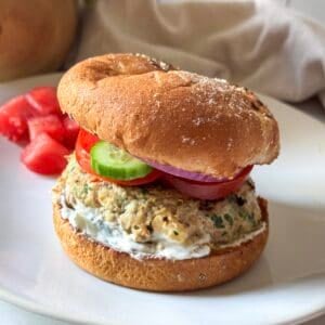 turkey burger feta spinach final photo on a plate.