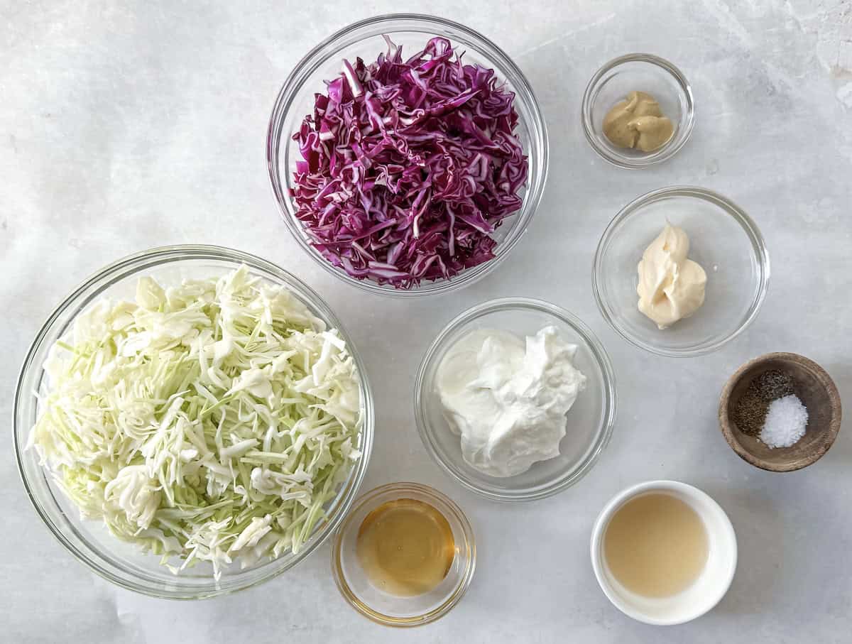 ingredients for coleslaw with greek yogurt.