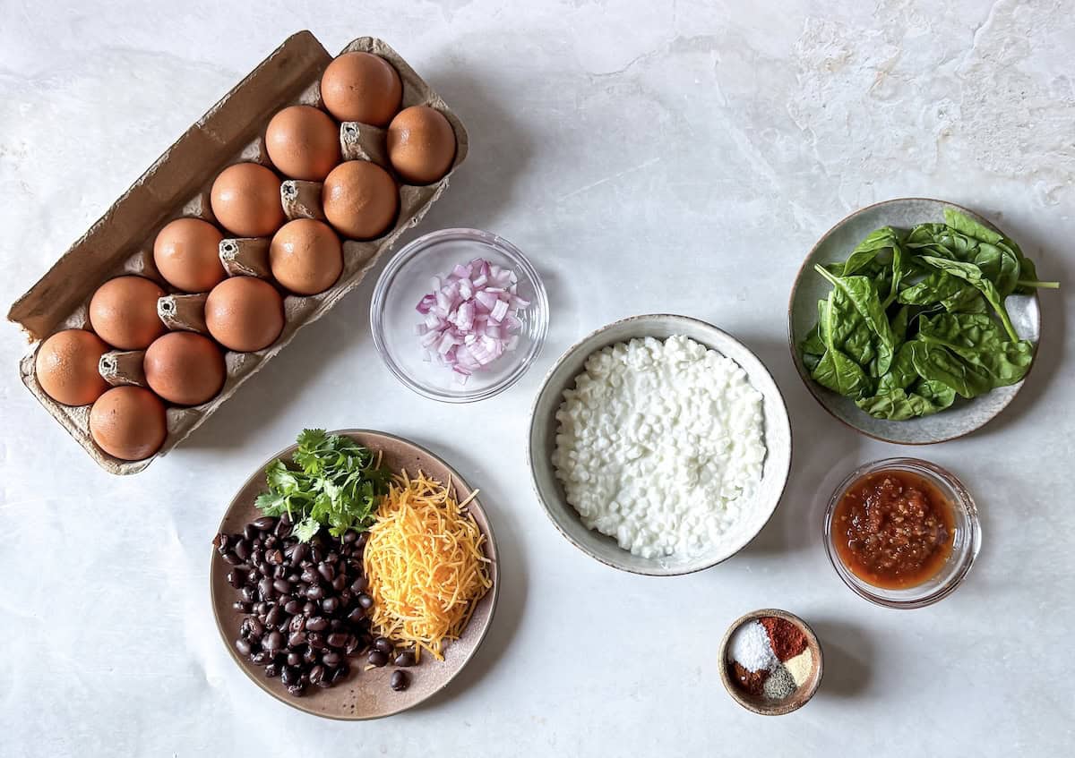southwest egg bake ingredients on a table.