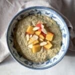 overhead view of peach chia pudding.