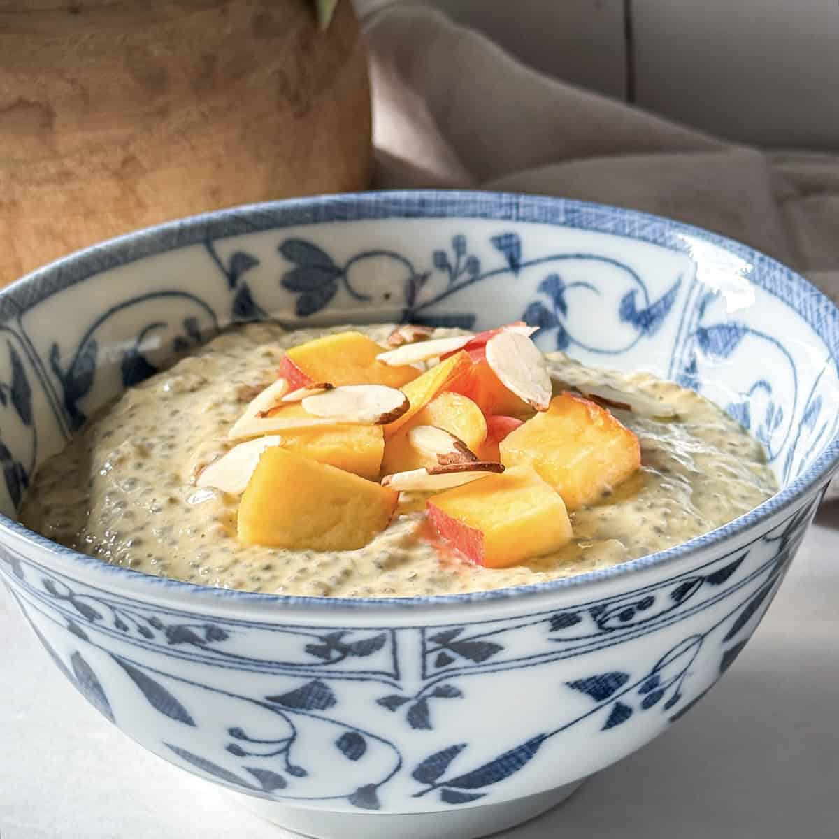 side view of peach chia pudding 2